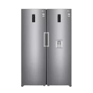 LG 380L Pigeon Pair Refrigerator & Freezer with Smart Inverter Compressor and Water Dispenser – Platinum Silver (GR-B411ELDM + GR-F411ELDM)